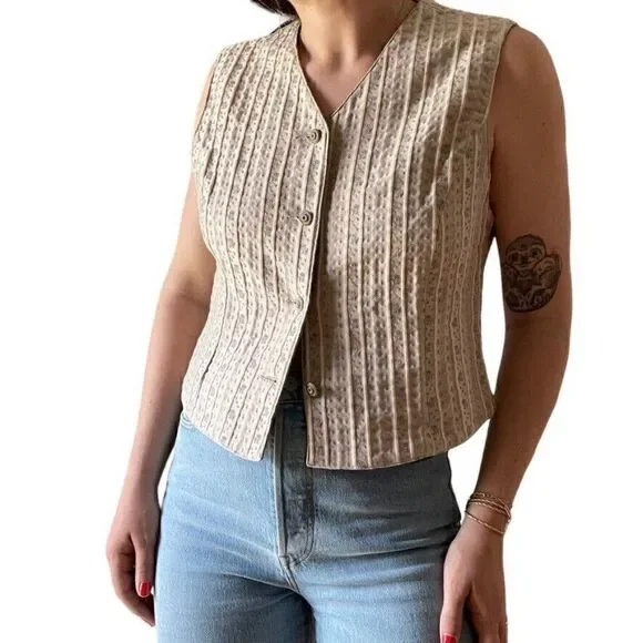 Vintage 1990s Liz Sport Lavender Floral V Neck Vest Sportcoat Tank Blouse Sz M - Picture 2 of 8